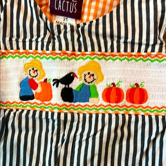 Black and White Overalls Classic Bib Scarecrow and Pumpkin Front - Picture 3 of 5